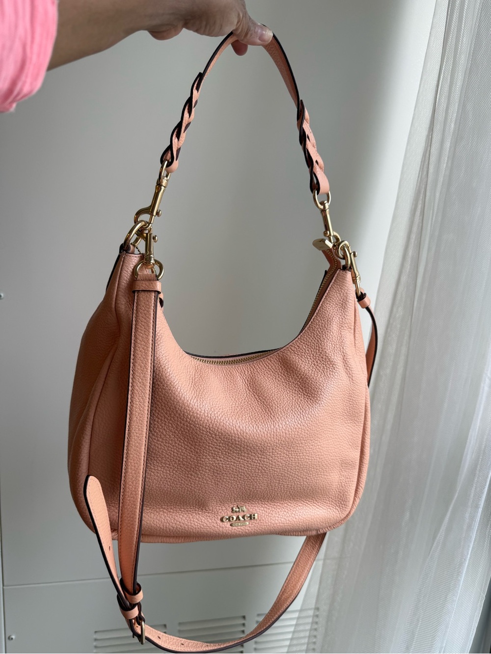 Coach Peach-Pink Pebbled Leather Hobo with Gold Hardware